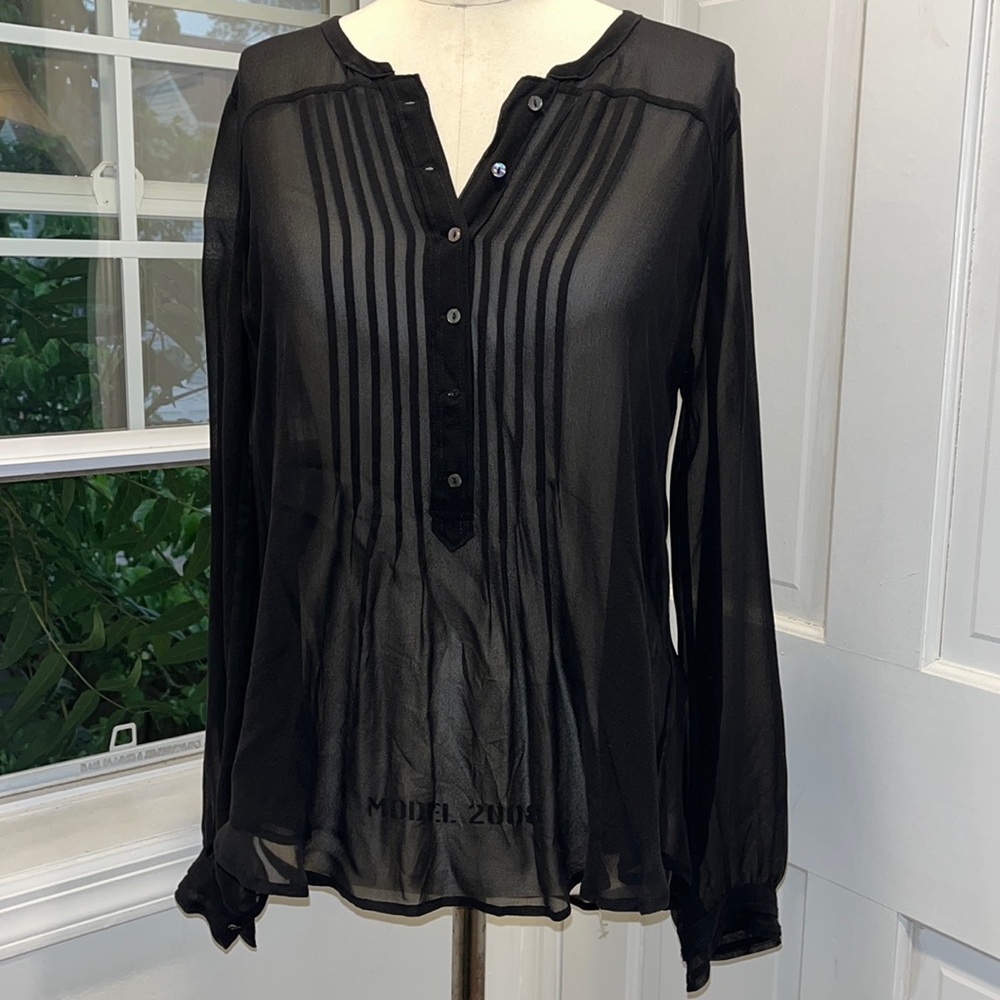 Calypso St. Barth 100% silk chiffon black blouse size XS